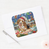 Beagle Holiday Baking: Feestelijke Kerst Vierkante Sticker (Envelop)