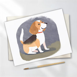 Beagle Hond | Cute Huisdier Hond Puppy Waterverf Briefkaart