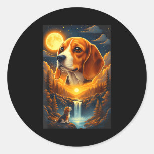 Beagle hond die naar de maan huilt ronde sticker