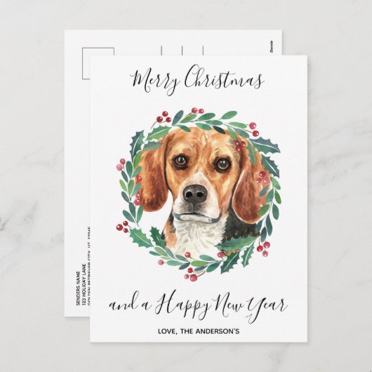 Beagle Hond Elegant Vrolijk Kerstfeest Feestdagenkaart (Voorkant / Achterkant)