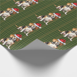 Beagle Hond en Green Plaid Kerstmis Cadeaupapier
