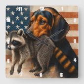 Beagle hond en wasbeer illustratie met Amerikaanse Vierkante Klok (Voorkant)
