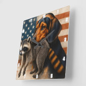 Beagle hond en wasbeer illustratie met Amerikaanse Vierkante Klok (Hoek)