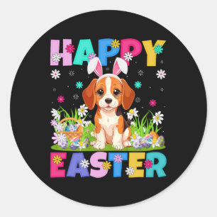 Beagle Hond Gelukkig Pasen Eieren Jacht Konijn Oor Ronde Sticker