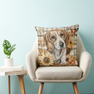 Beagle Hond Herfst Aquarel Bloemen Kussen