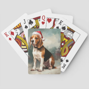 Beagle-hond in de sneeuw met Kerstmis Pokerkaarten