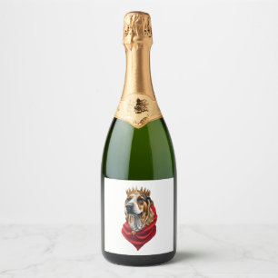 Beagle hond in een kroon sparkling wijnetiket