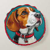 Beagle hond in een rode halsband rond kussen (Achterkant)