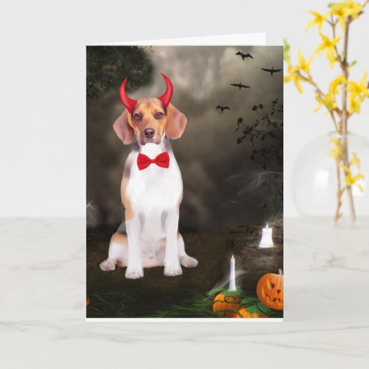 Beagle-hond in Halloween-kostuum  Kaart (Gele Bloem)