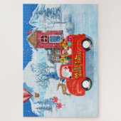 Beagle-hond in kerstbezorgingswagen sneeuw legpuzzel (Verticaal)