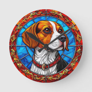 Beagle-hond in levendig glas-in-loodkunst ronde klok