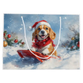 Beagle-hond in slee laat het sneeuwen Kerstmis Groot Cadeauzakje (Achterkant)
