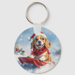 Beagle-hond in slee Laat het sneeuwen Kerstmis Sleutelhanger
