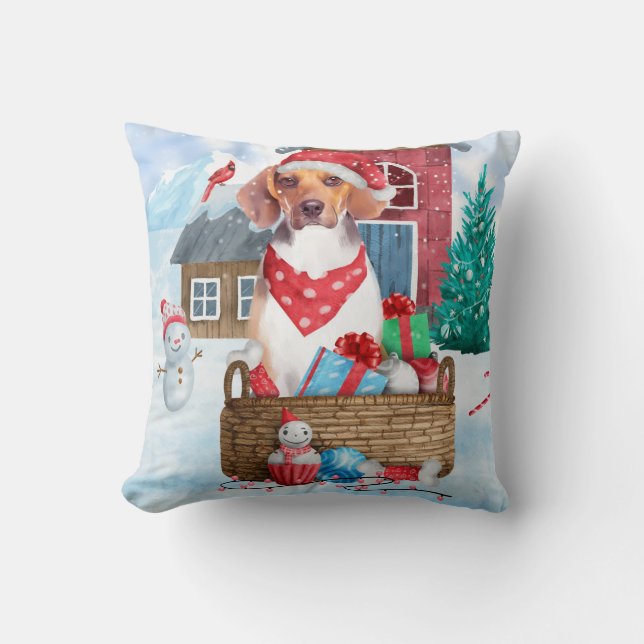 Beagle-hond in sneeuw Kerst-hondenhuis Kussen (Voorkant)