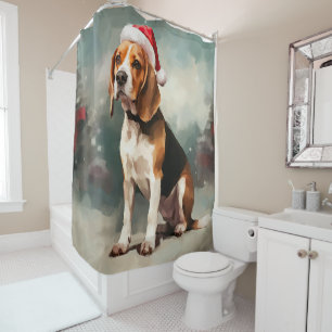 Beagle Hond in Sneeuw Kerstmis Douchegordijn