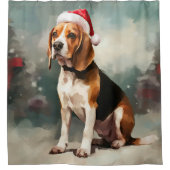 Beagle Hond in Sneeuw Kerstmis Douchegordijn (Voorkant)