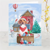 Beagle-hond in sneeuw Kerstmis Hondenhok Kaart (Gele Bloem)