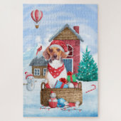 Beagle-hond in sneeuw Kerstmis Hondenhok Legpuzzel (Verticaal)