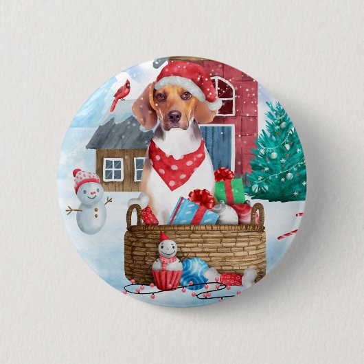 Beagle-hond in sneeuw Kerstmis Hondenhok Ronde Button 5,7 Cm (Voorkant)