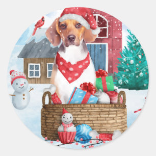 Beagle-hond in sneeuw Kerstmis Hondenhok Ronde Sticker