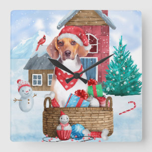 Beagle-hond in sneeuw Kerstmis Hondenhok Vierkante Klok