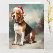 Beagle Hond in Sneeuw Kerstmis Kaart (Gele Bloem)