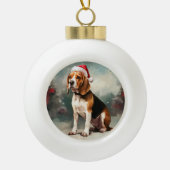 Beagle Hond in Sneeuw Kerstmis Keramische Bal Ornament (Voorkant)