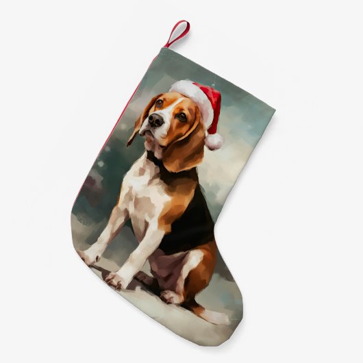 Beagle Hond in Sneeuw Kerstmis Kleine Kerstsok (Voorkant (Hangend))