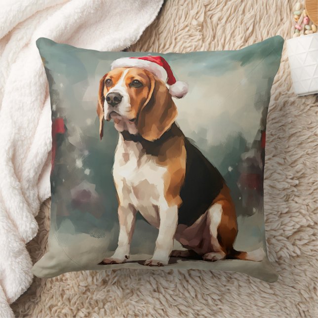 Beagle Hond in Sneeuw Kerstmis Kussen (Deken)