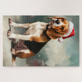 Beagle Hond in Sneeuw Kerstmis Legpuzzel (Horizontaal)