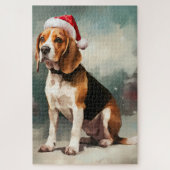 Beagle Hond in Sneeuw Kerstmis Legpuzzel (Verticaal)