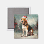 Beagle Hond in Sneeuw Kerstmis Magneet (Voorkant / Achterkant)