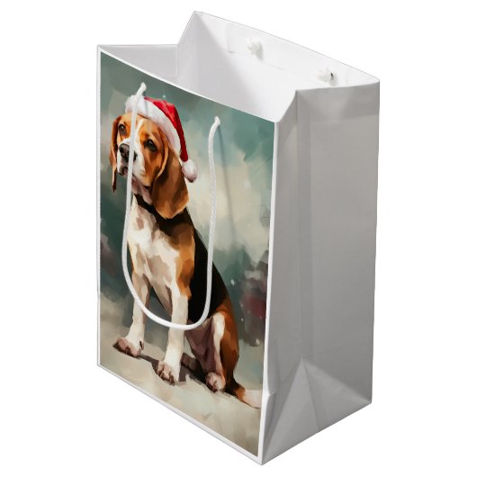 Beagle Hond in Sneeuw Kerstmis Medium Cadeauzakje (Voorkant Gekanteld)
