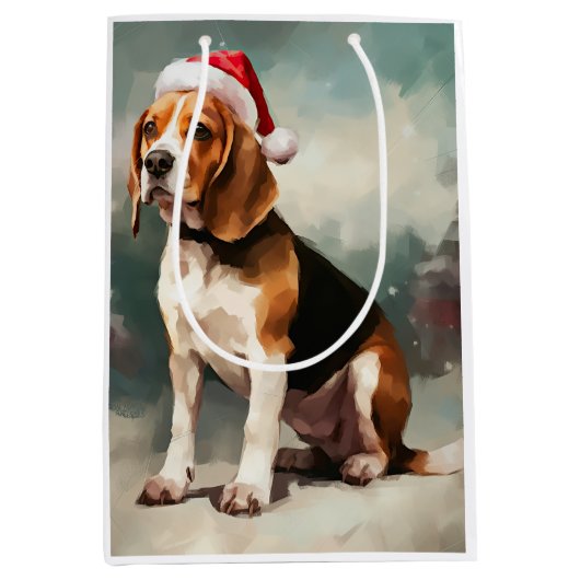 Beagle Hond in Sneeuw Kerstmis Medium Cadeauzakje (Voorkant)