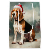 Beagle Hond in Sneeuw Kerstmis Medium Cadeauzakje (Achterkant)