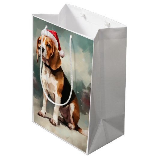 Beagle Hond in Sneeuw Kerstmis Medium Cadeauzakje (Achterkant Gekanteld)