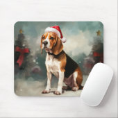 Beagle Hond in Sneeuw Kerstmis Muismat (Met muis)