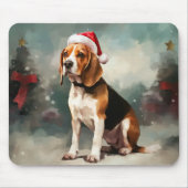 Beagle Hond in Sneeuw Kerstmis Muismat (Voorkant)