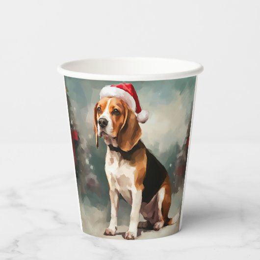 Beagle Hond in Sneeuw Kerstmis Papieren Bekers (Achterkant)