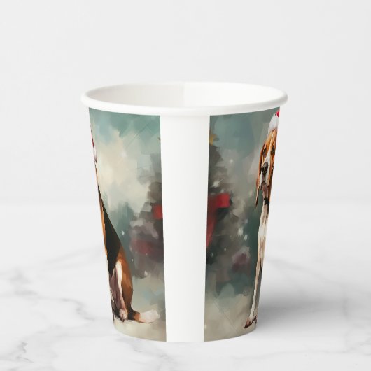 Beagle Hond in Sneeuw Kerstmis Papieren Bekers (Links)