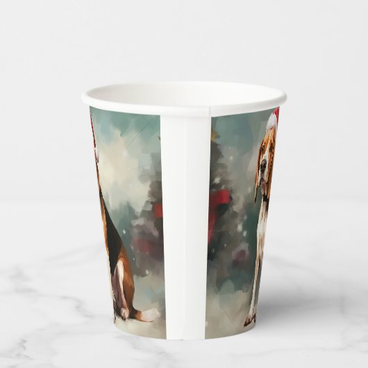 Beagle Hond in Sneeuw Kerstmis Papieren Bekers (Rechts)