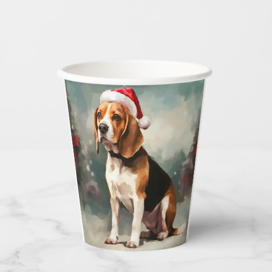Beagle Hond in Sneeuw Kerstmis Papieren Bekers (Voorkant)