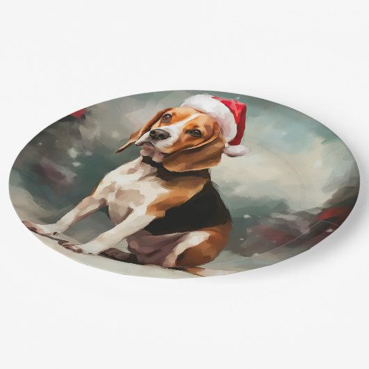 Beagle Hond in Sneeuw Kerstmis Papieren Bordje (Gekanteld)