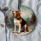 Beagle Hond in Sneeuw Kerstmis Ronde Button 6,0 Cm (In situ)
