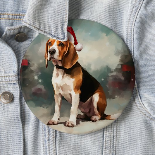 Beagle Hond in Sneeuw Kerstmis Ronde Button 6,0 Cm (In situ)