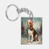 Beagle Hond in Sneeuw Kerstmis Sleutelhanger (Voorkant Links)