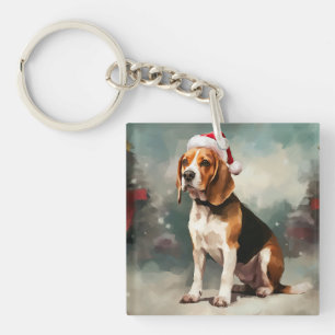 Beagle Hond in Sneeuw Kerstmis Sleutelhanger