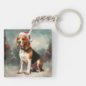 Beagle Hond in Sneeuw Kerstmis Sleutelhanger (Achterkant)