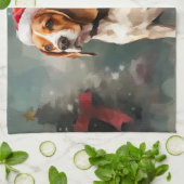 Beagle Hond in Sneeuw Kerstmis Theedoek (Gevouwen)
