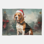 Beagle Hond in Sneeuw Kerstmis Theedoek (Horizontaal)